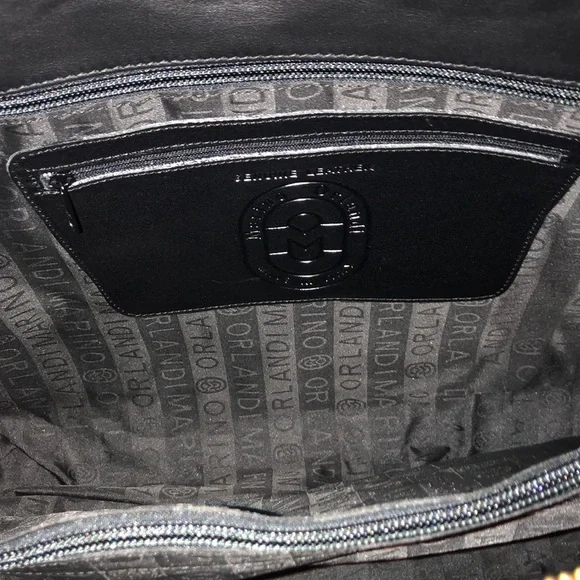 NWT-Marino Orlandi-Embossed Leather Satchel-Black-Tropical 🌺 Flowers-Italian 🇮🇹 - Picture 12 of 16